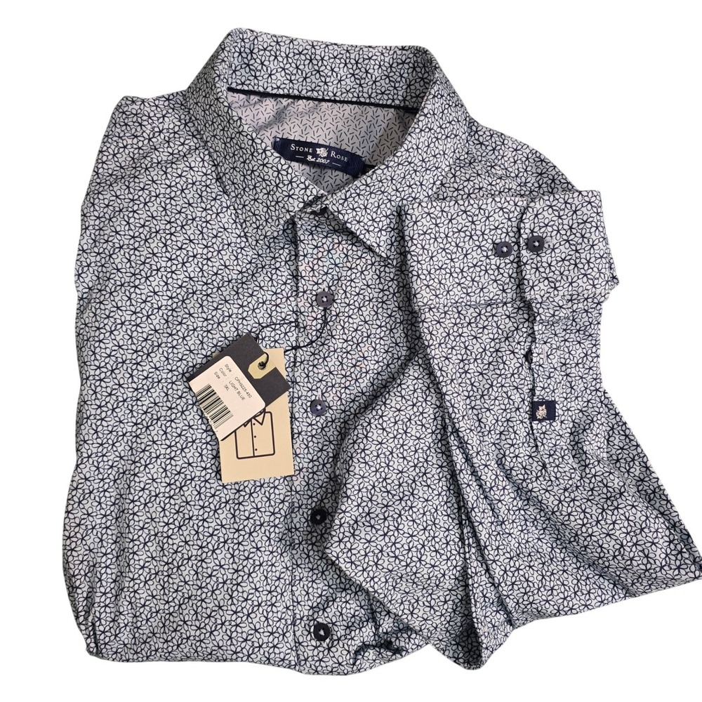 Stone Rose Mens 3XL Light Blue‎ Floral Print Long Sleeve Shirt Spread Collar NWT